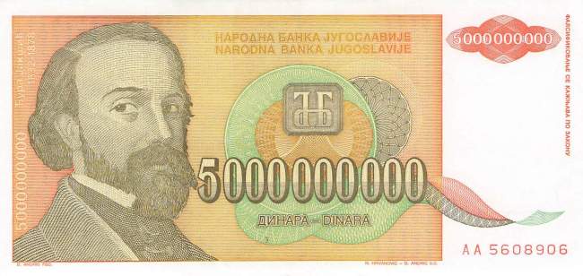 Jugoslawien p135 5 Milliarden Dinara 1993